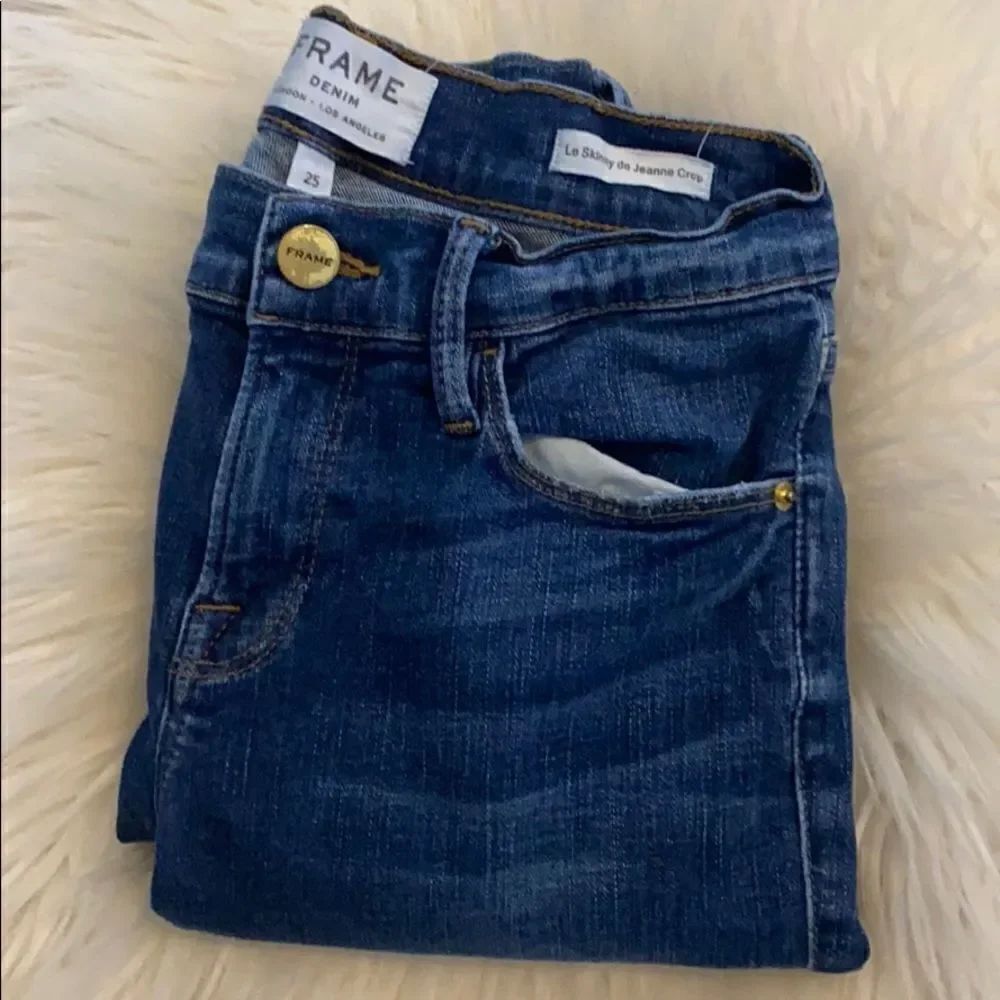 Frame Blue Distressed Denim Casual Contemporary Boho Skinny Raw Hem Jeans